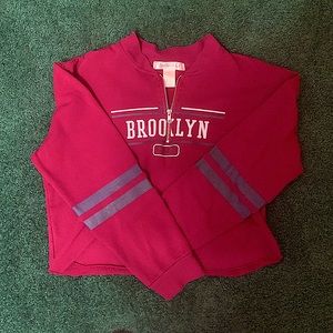 Juniors L cropped long sleeve maroon “Brooklyn” shirt